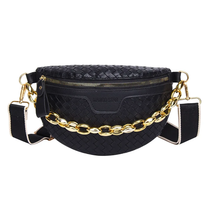 Thick Chain Women\'s Fanny Pack Plaid leather Waist Bag Shoulder Crossbody Chest Bags Luxury Designer Handbags Female Belt Bag