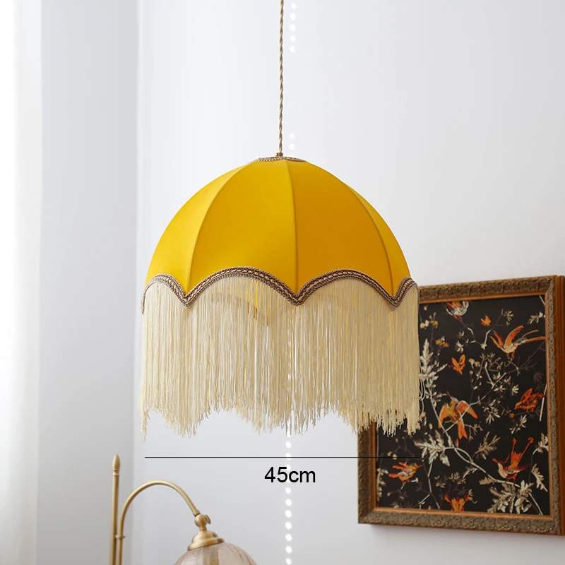 Francuski materiał lampy wiszące z frędzlami w stylu Vintage lampa wisząca Led do sypialni salonu dekoracja domowa kuchnia Retro zawieszenie oprawa