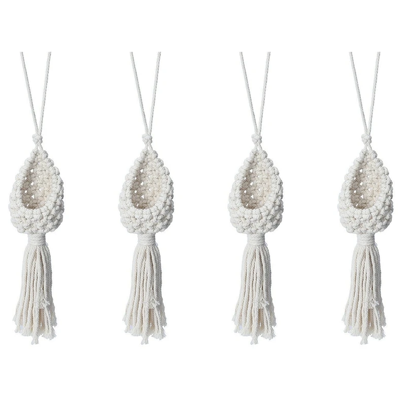 

4X Boho Macrame Air Plant Hanger Tillandsia Hanging Basket Rope Holder Flower Home Decor (13CM)