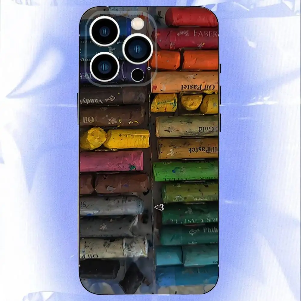 مجموعة الألوان المائية حالة الهاتف لوحة الطلاء 	   لهاتف iPhone 16e,16,15,14,13,12,11,Pro,X,XS,Max,XR,Plus,غطاء أسود ناعم صغير