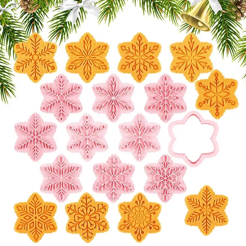 Christmas Cookie Cutters Stampers 9 Pieces 3D Pastry Stamp Cutters Christmas Snowflake Shaped Funny Fondant Tool Pastry Biscuit