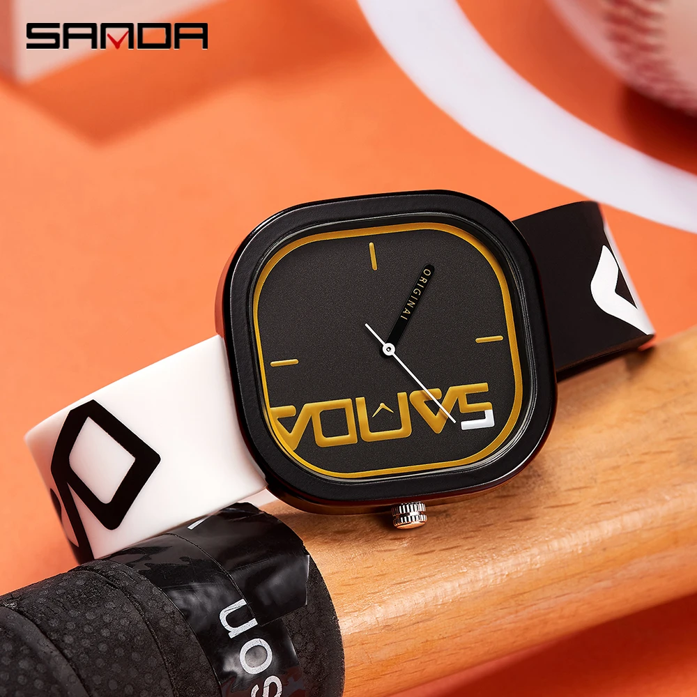 SANDA Quartz saat adam lüks spor su geçirmez saat için basit tasarım erkek kol saati silikon kayış saatler Mens Reloj Hombre