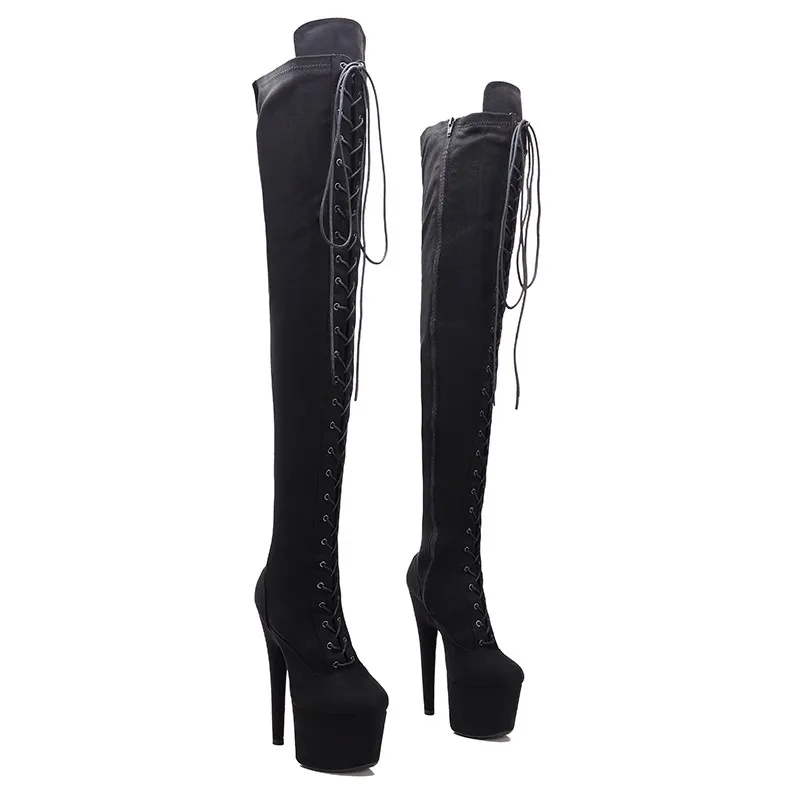 

Fashion Women 17CM/7inches PU Upper Plating Platform Sexy High Heels Thigh High Boots Pole Dance Shoes 095