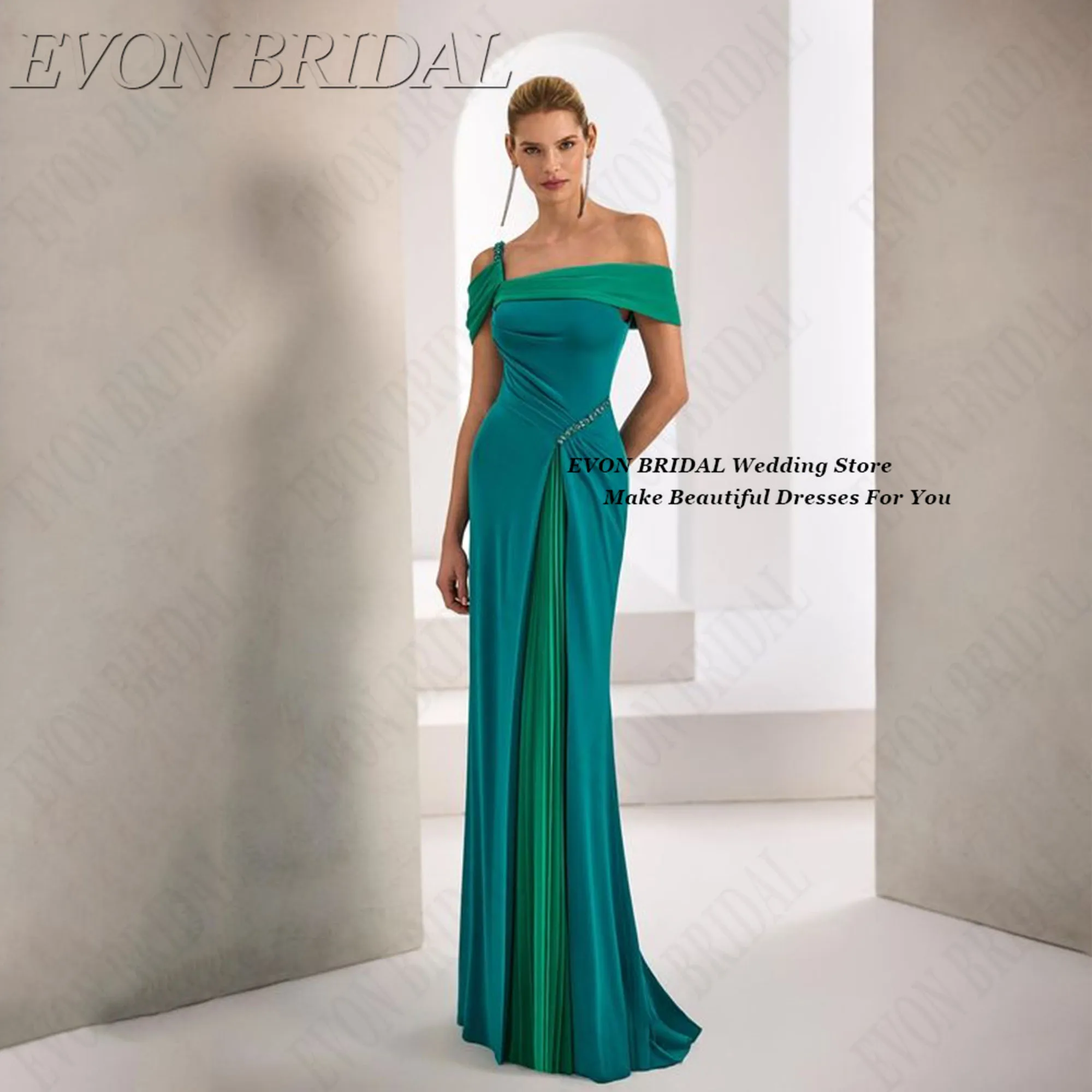 

Green Elegant Evening Dress Pleat Beading Elegant Guest Wedding Dress 2025 Classic Party Prom Dress EVON BRIDAL Customized