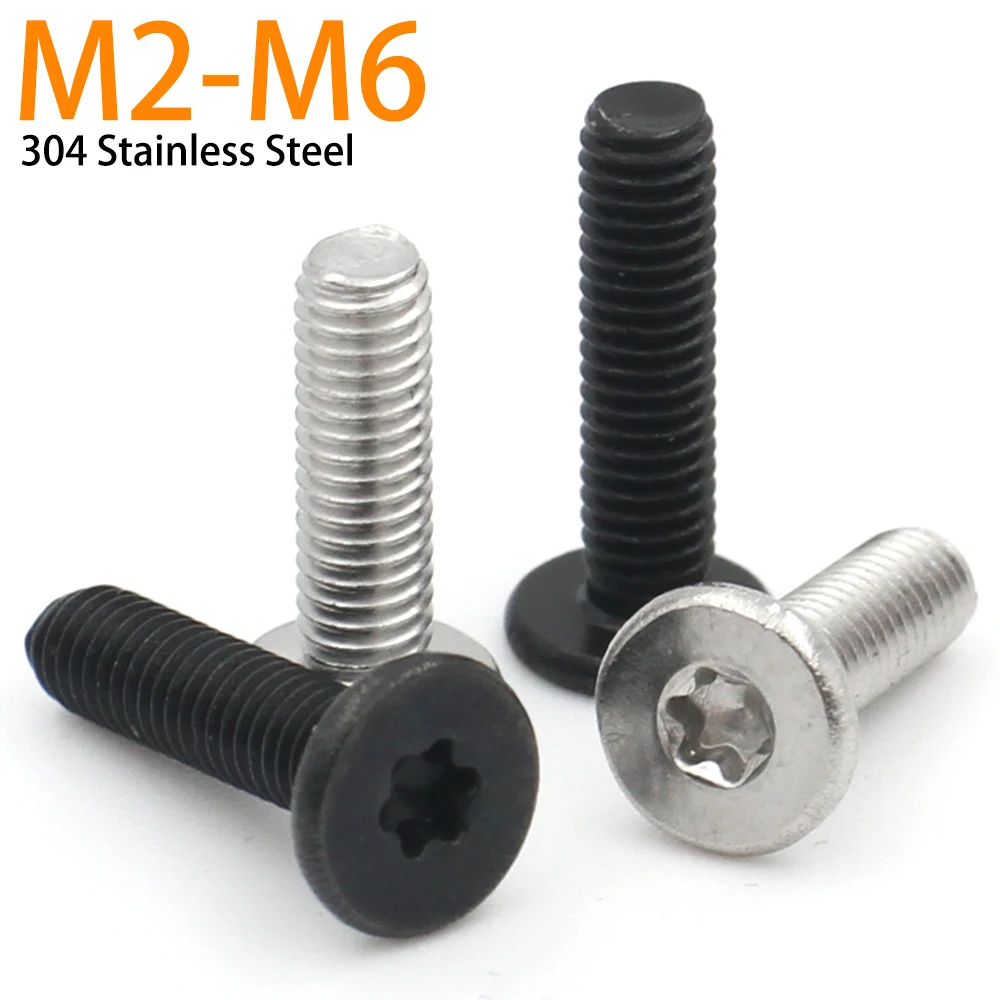 

10/20/50 шт. M2 M2.5 M3 M4 M5 M6 Черные оцинкованные винты Torx с шестью лепестками из нержавеющей стали A2-70 304, ультратонкие плоские винты-шайбы