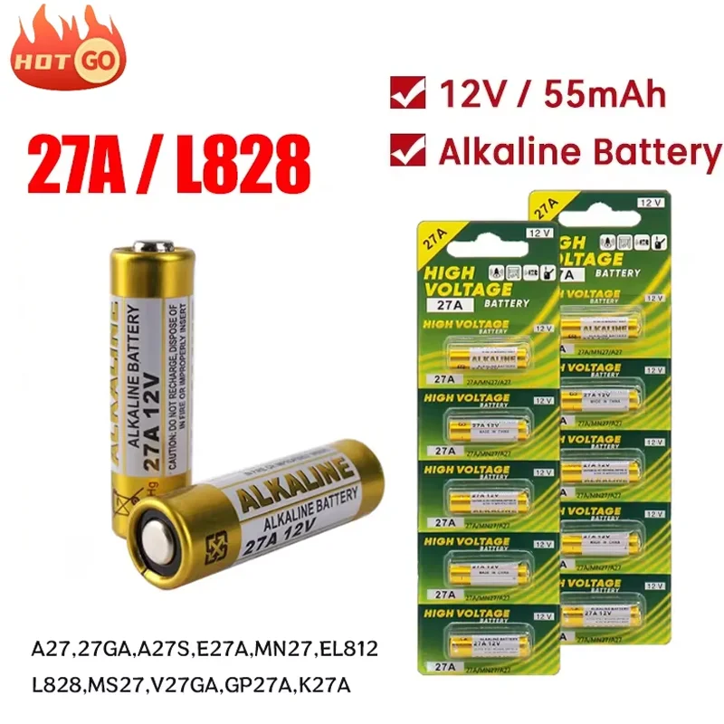 10 SZTUK akumulatorów alkalicznych 27A 12V A27 do zdalnego sterowania alarmami samochodowymi Walkman Dry Cell G27A MN27 MS27 GP27A L828 V27GA R27A