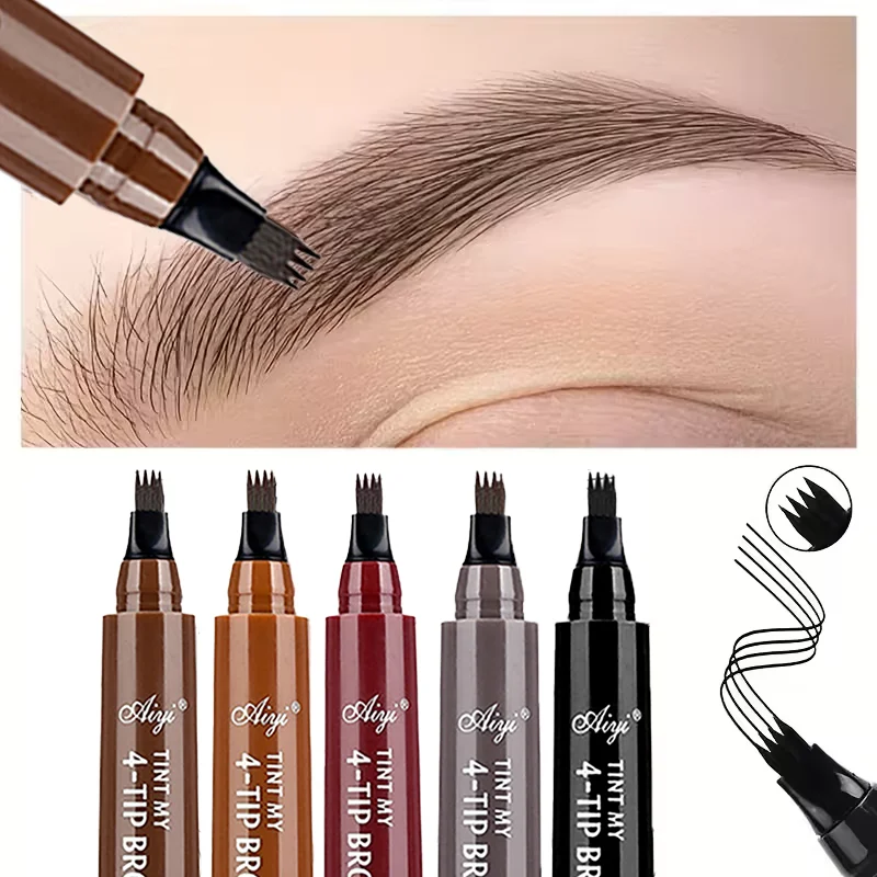 Four-Pronged Eyebrow Pencil with Four-End Tip, Long-Lasting Waterproof Formula, Smudge-Proof and Natural Hair-Like Brow Effect