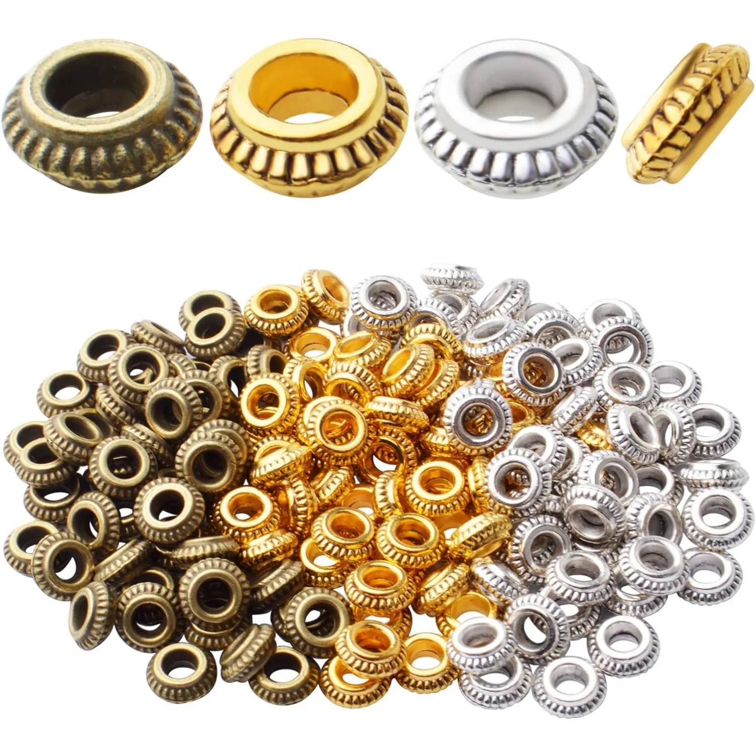 

150pcs Spacers Beads Tibetan Alloy Rondelle Bead Spacer Loose Beads Crafts Supplies for DIY Jewelry Bracelet Necklace Making