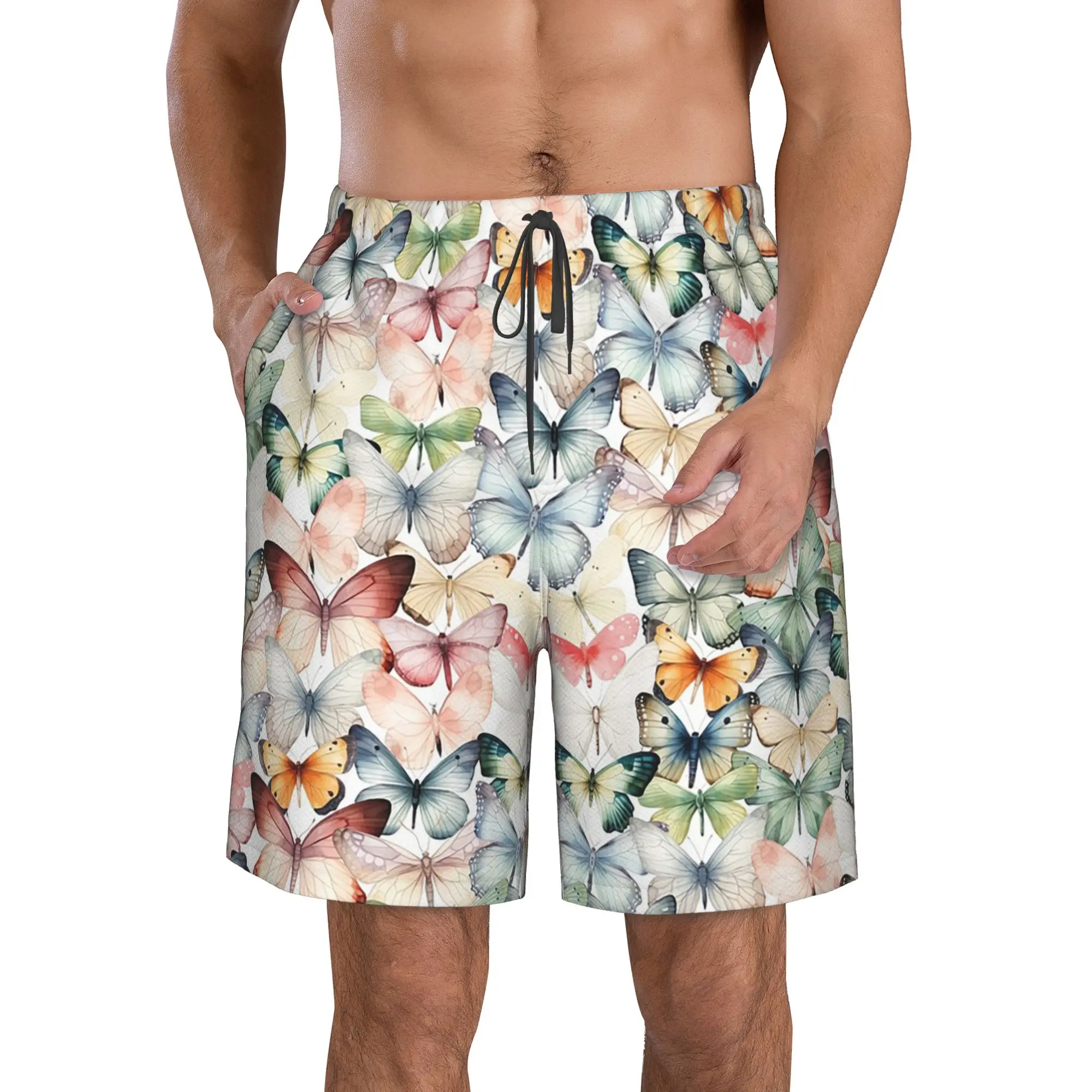 Colorful Butterfly Watercolor Painting Art Trunks Beach Board Shorts Casual Quick Dry Swim Summer Men Pants