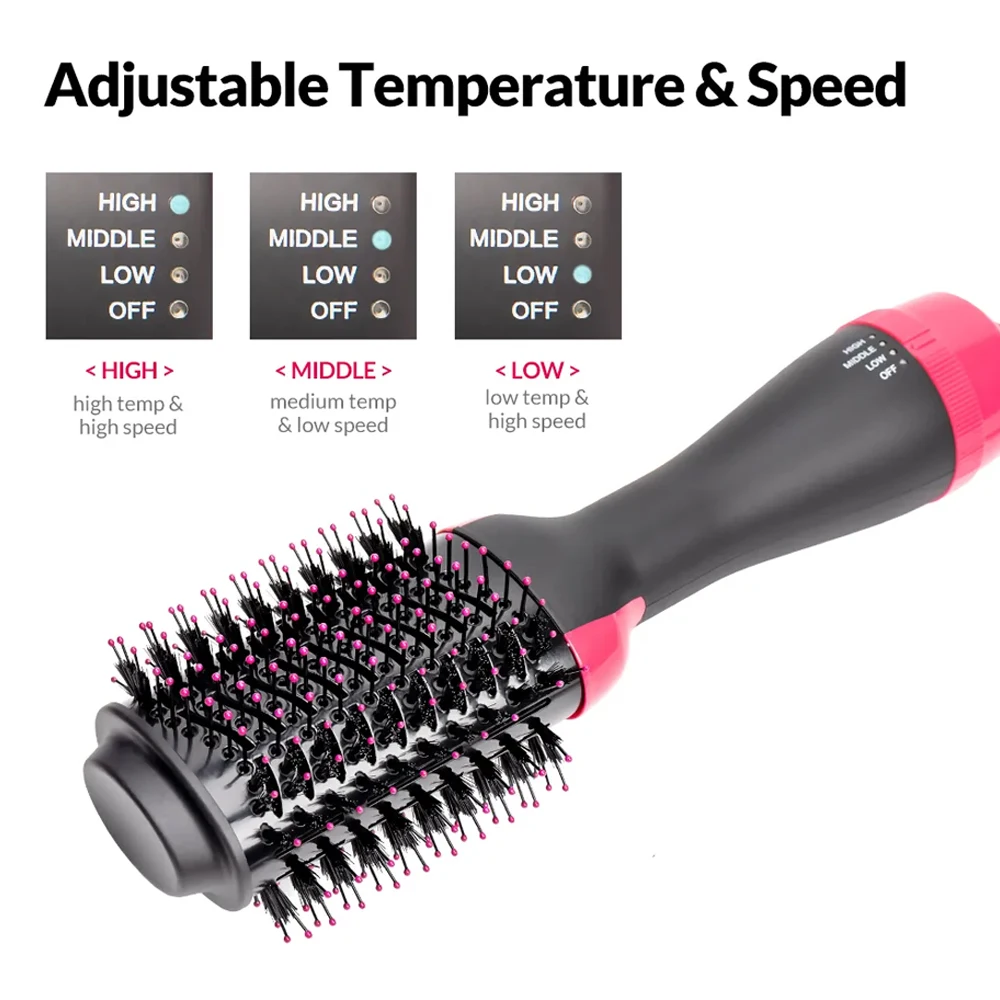 

One Step Hair Dryer and Volumizer Round Hot Air Brush 3 in 1 Anti-Scald Negative Ion Hair Straightener Brush Comb Curler Styler