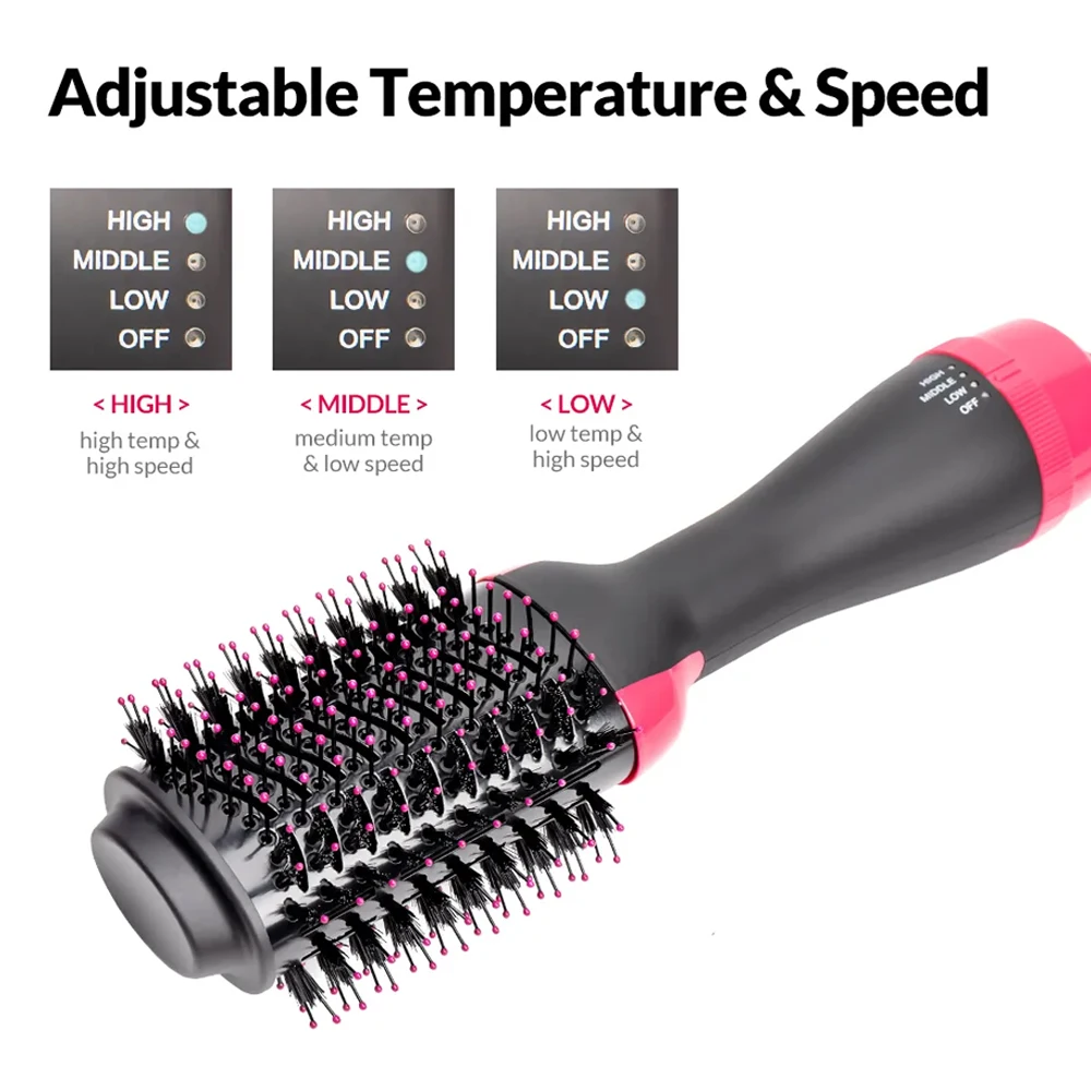 One Step Hair Dryer and Volumizer Round Hot Air Brush 3 in 1 Anti-Scald Negative Ion Hair Straightener Brush Comb Curler Styler