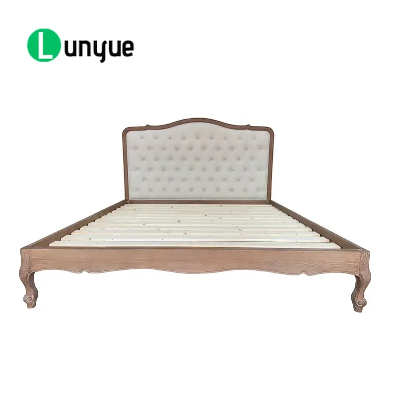 Luxury French Tufted Upholstered Headboard Solid Wood Double Bed Frame Elegant Bedroom Furniture Classic Design Durable