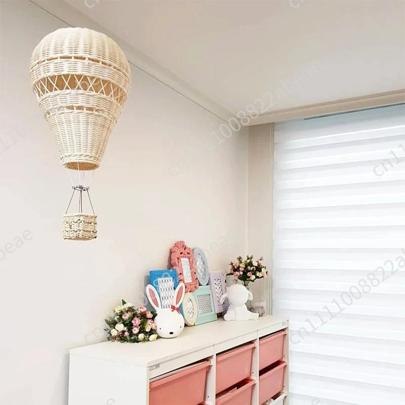 Handmade Kids Room Decoration Nordic Style Children Bedroom Kindergarten Rattan Weaven Hot Air Balloon Craft Wall Hanging Decor