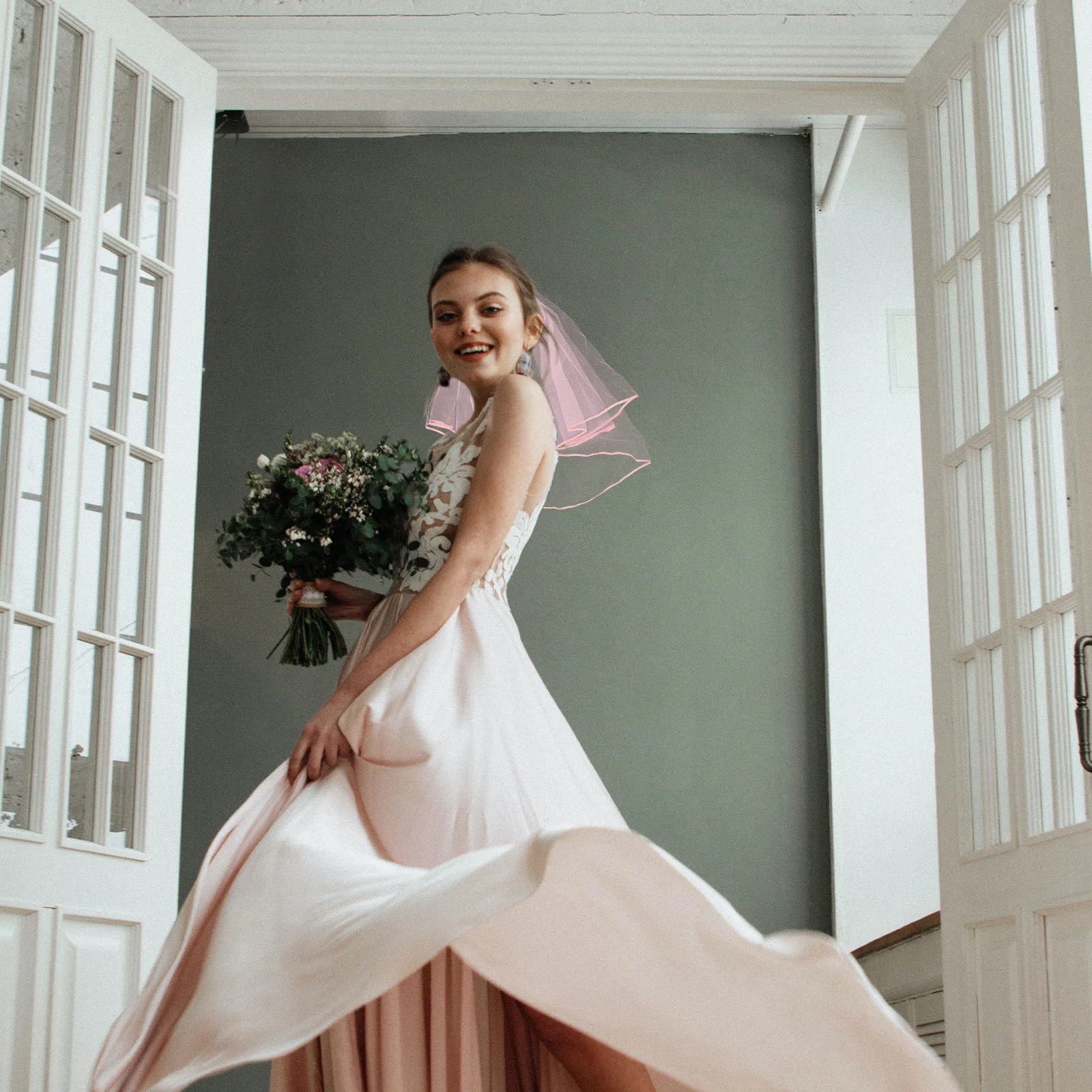 

Satin Double Layer Bridal Veil Short Elegant Headband for Wedding Ceremony Bachelorette Party Bride Gift Ideas