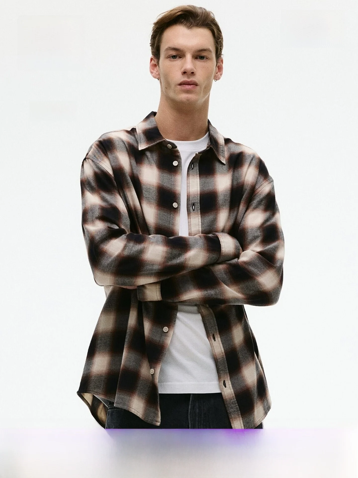 

H&M Men's Plaid Flannel Casual irt Barn Sle Winter Inner Wear Long Sve Cotton Pure Loose Fit Button ket Cardigan