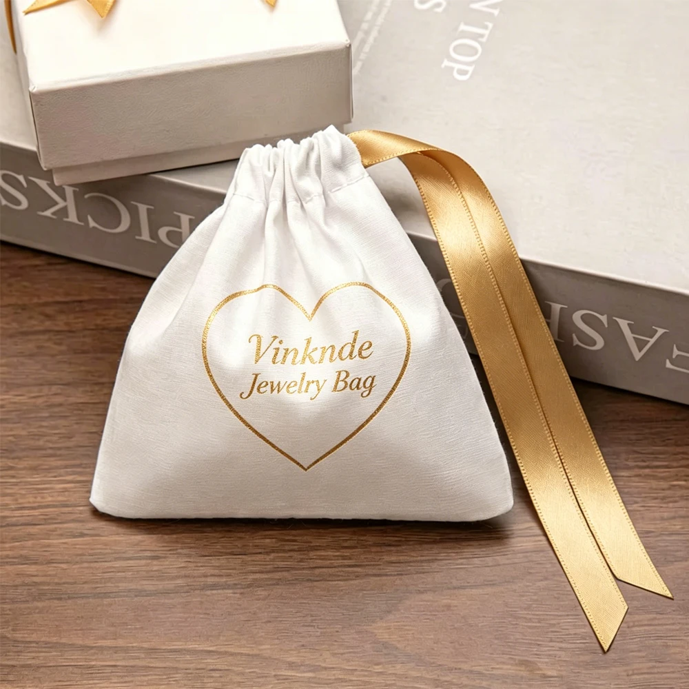 

50/100Pcs Personalized Logo Cotton Jewelry Bag Muslin Ribbon Drawstring Pouch Canvas Gift Packaging Pocket for Oil Earring Ring