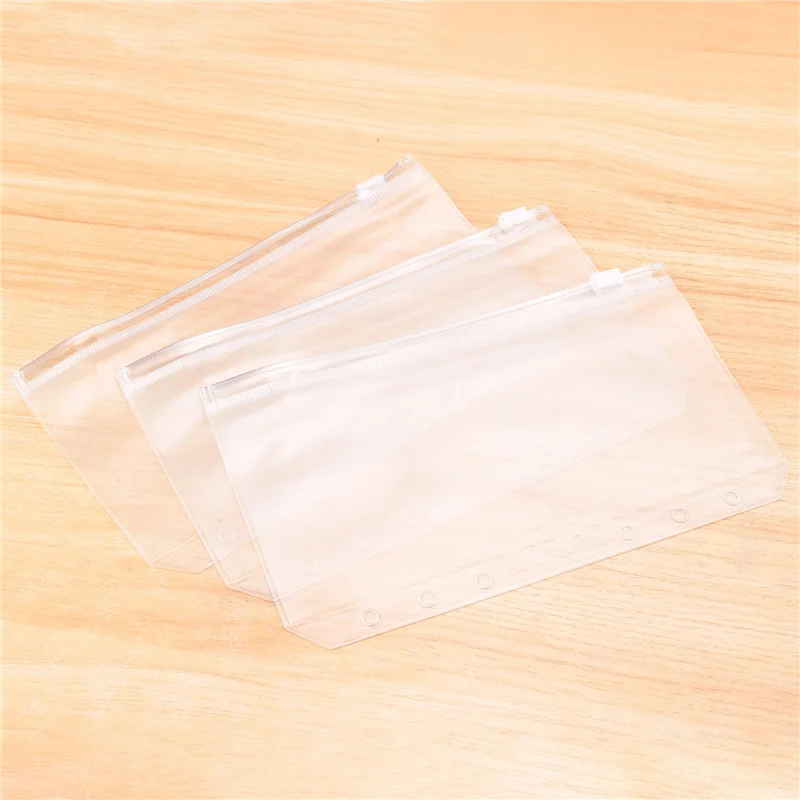 

AC56-34 PCS Binder Pockets A6 Size 6 Holes Zipper Binder Pouch Folders Clear Waterproof PVC Loose Leaf Bags For 6 Ring Binder
