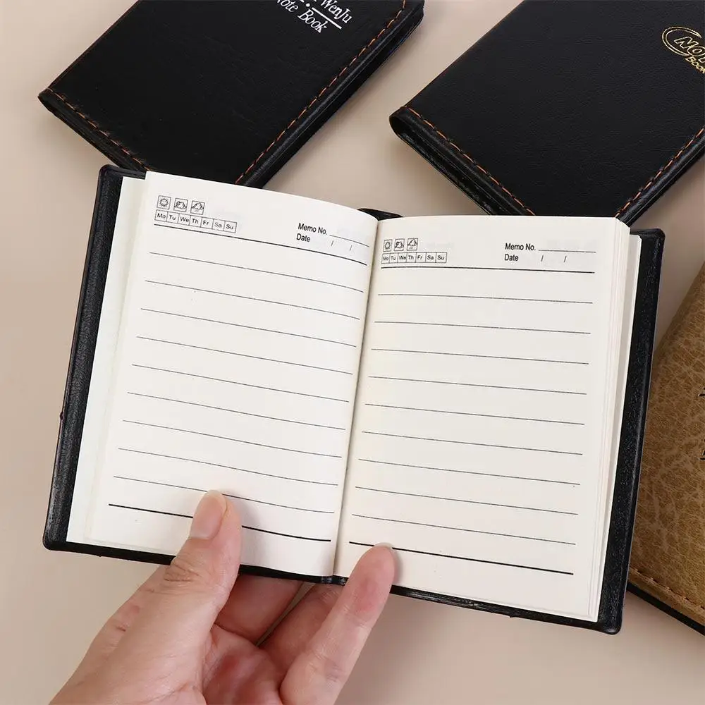 

Portable Bussiness Mini Notebook PU Cover Memo Pads Pocket Notepad Diary Planner Journal Leather Notebook School Supplies