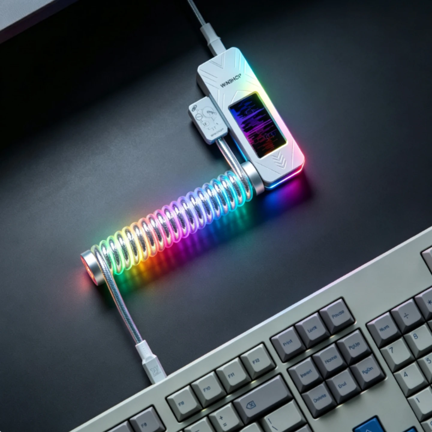 WINSHOP HUB Aviator Y-cable Customized Neon Spiral Handmade 1.4m 8K Polling Rate CNC 2-in-1 Data Cable for Keyboard Accessories