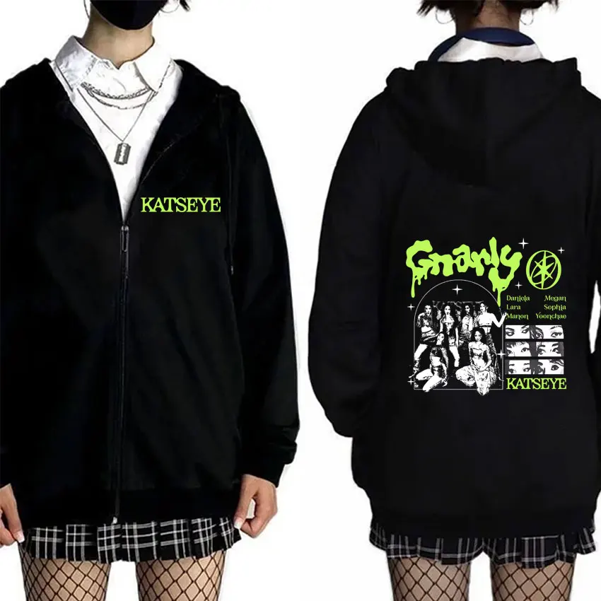 

Korean Girl Group KATSEYE Gnarly Graphic Zipper Hoodie Men Women Casual Zip Up Jacket Unisex Fashion Vintage Oversized Hoodies
