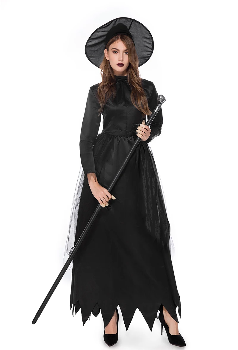زي الهالوين الساحرة الشيطان الجحيم الساحرة رداء طويل بلا شبح تنورة المرأة الساحرة تأثيري حجم كبير زي المسرح
