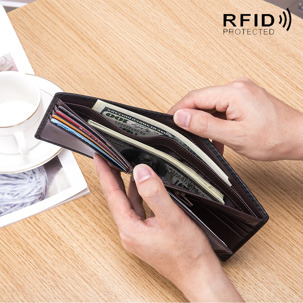 RFID Men's Wallet Genuine Leather Short Wallet Multi Card Change Position Cowhide Wallet Card Holder Card Wallet Coin Purse