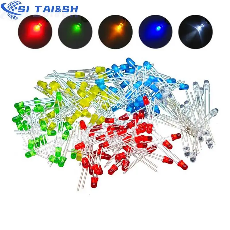 100pcs 5color X 20pcs  3mm  LED Light Assorted Kit DIY LEDs Set White Yellow Red Green Blue