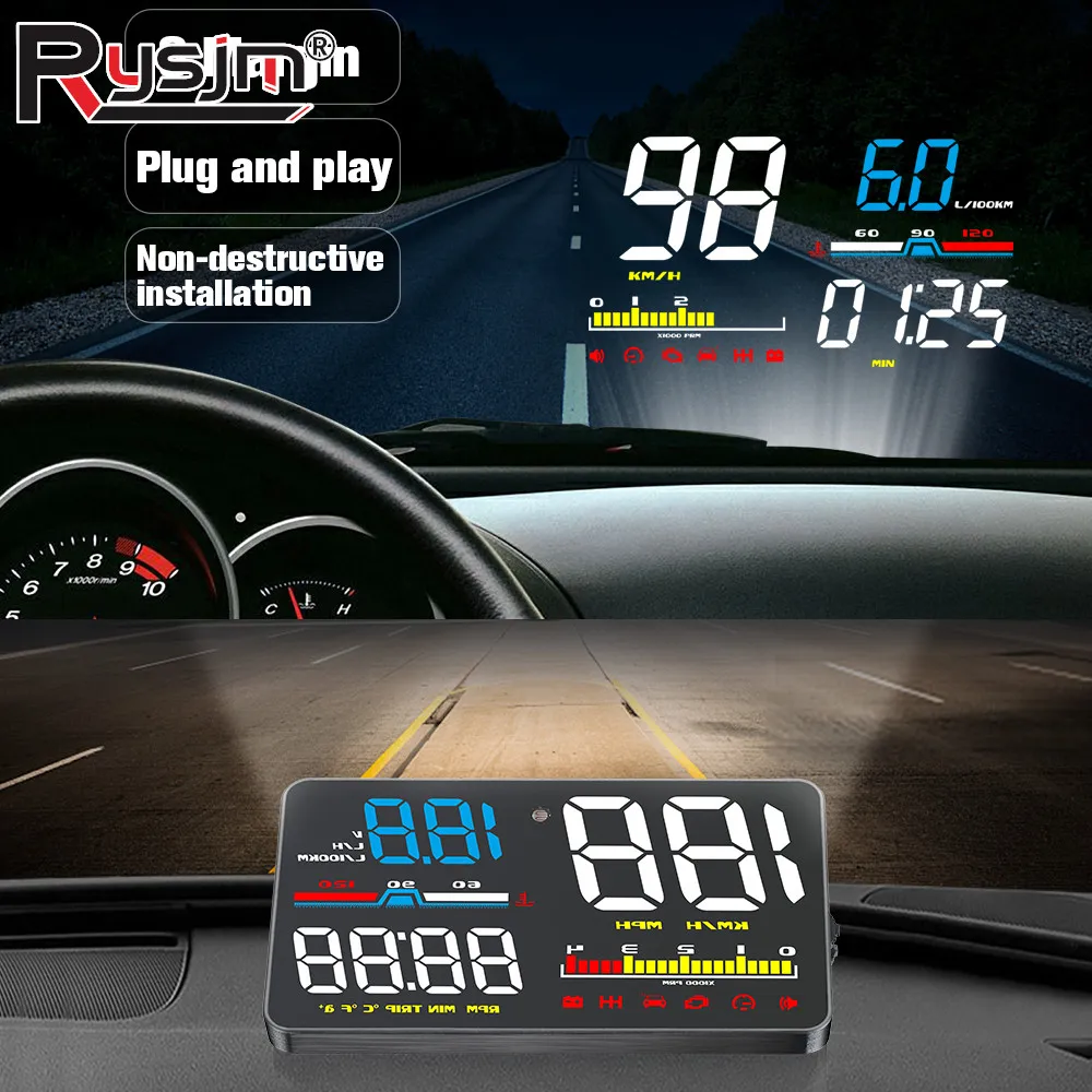 OBD2 Head Up Display D5000 OBDII HUD Car Speedometer Windshield Projetor Tachometer Overspeed Alarm Auto Electronic Accessories