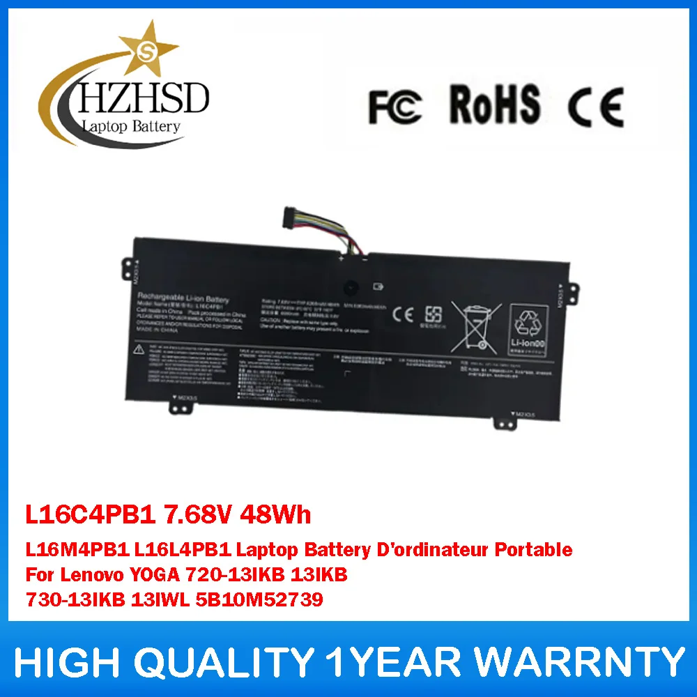 

L16C4PB1 7.68V 48Wh L16M4PB1 L16L4PB1 Laptop Battery D'ordinateur Portable For Lenovo YOGA 720-13IKB 13IKB 730-13IKB 13IWL
