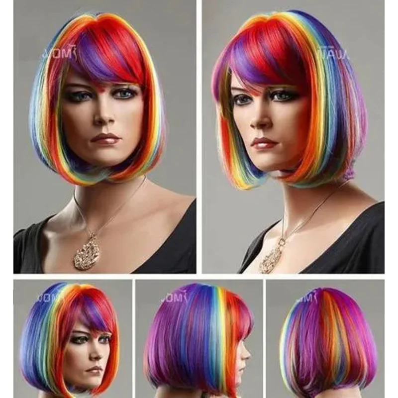 New short BOB Multicolor Rainbow Cosplay Wigs & Halloween wigs>>>> New High Quality Fashion Picture wig