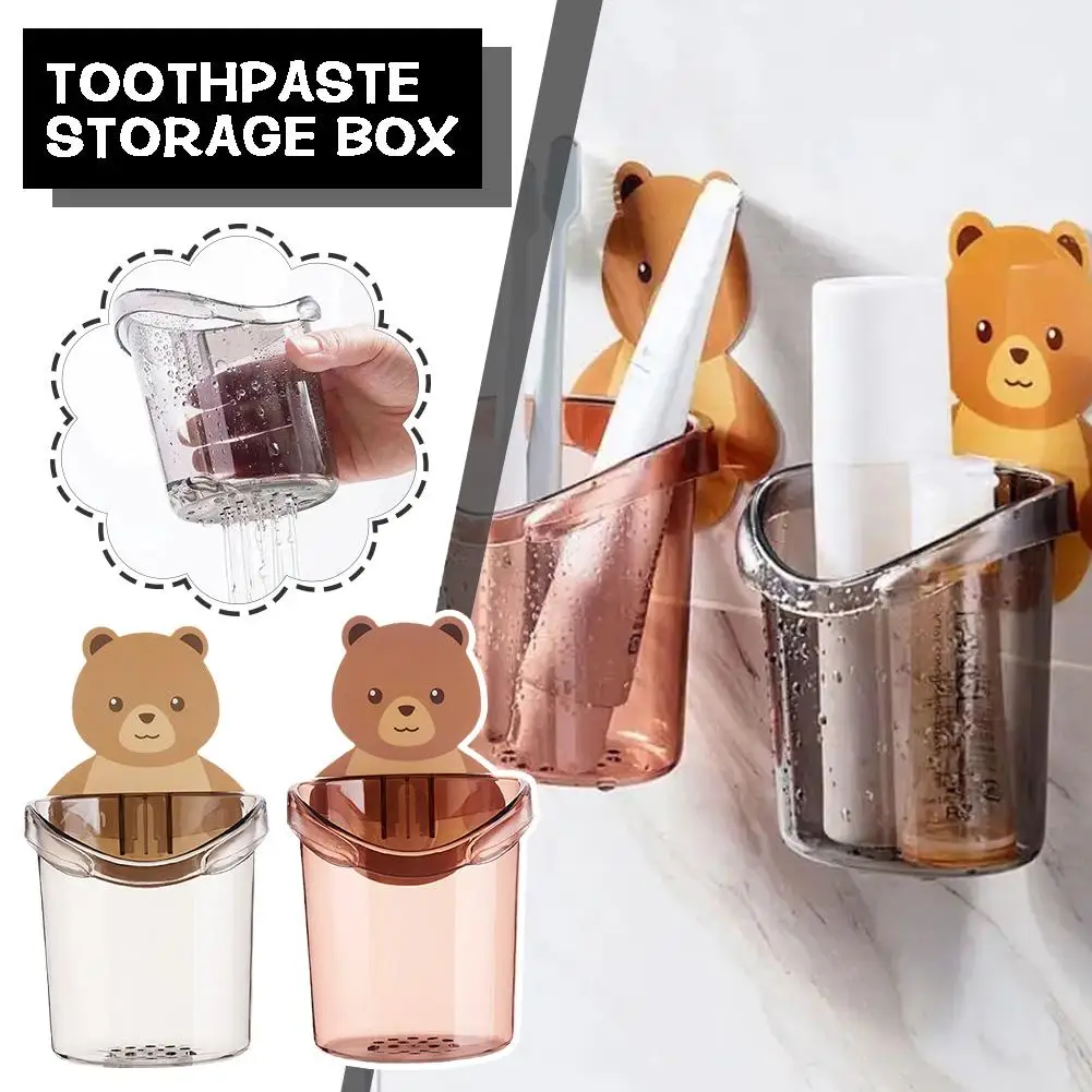 Bear Tooth Storage Rack Toothpaste Toothbrush Holder Storage Organizer Bathroom Bathroom Accessories Mount Waterproof Wall N5Y6