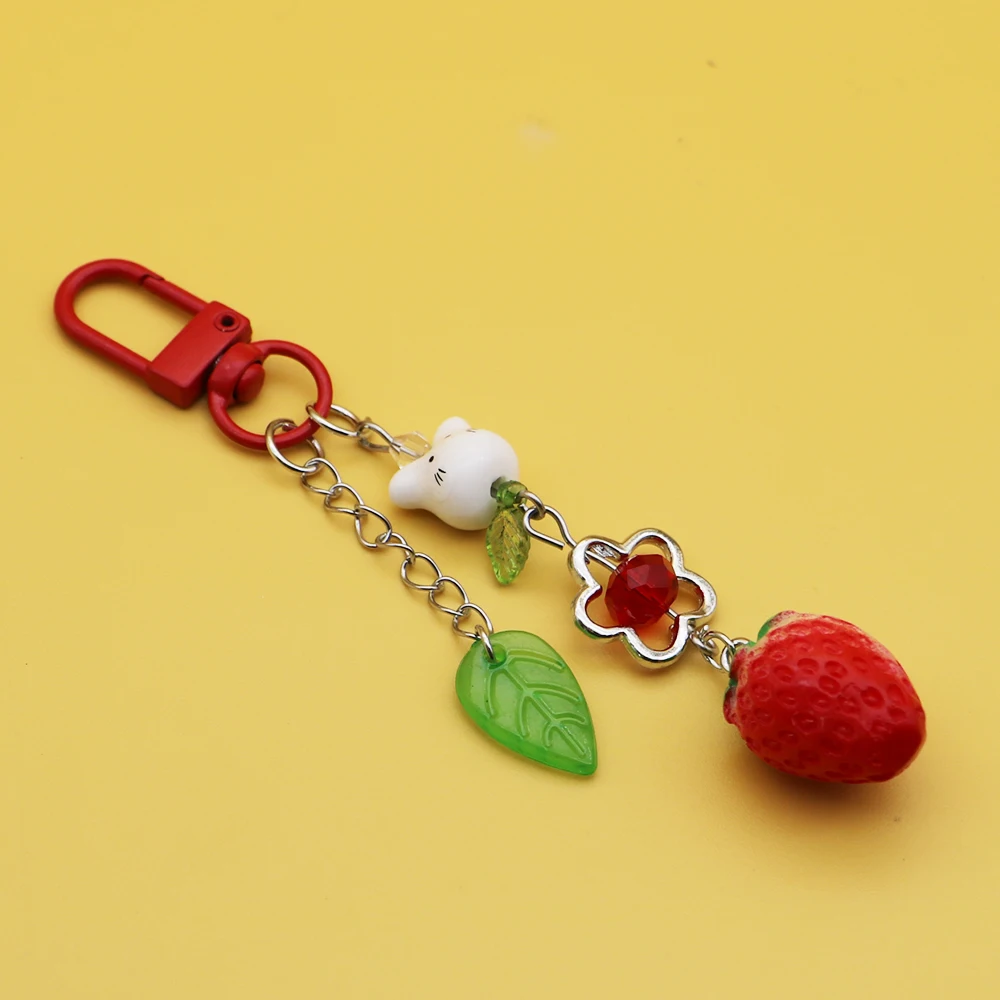 Niedlicher Erdbeer-Kaninchen-Handyanhänger, Kawaii-Tier-Frucht-Anhänger für iPhone-Hülle, Lanyard – Detail 6