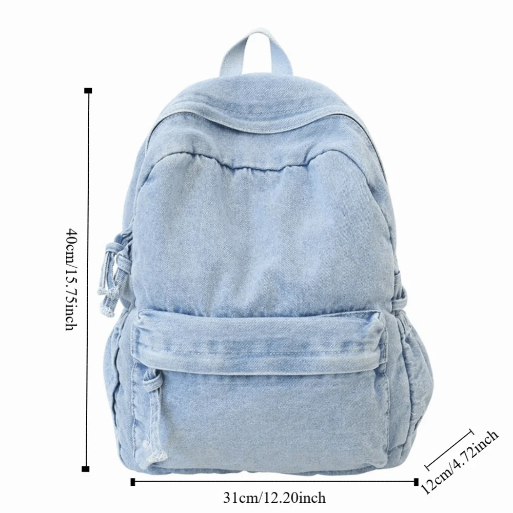 Simple Y2K Denim Backpack Japanese Style Street Style Vintage Handbag Shopping Bag Large Capacity Solid Crossbody Bag Women&Men