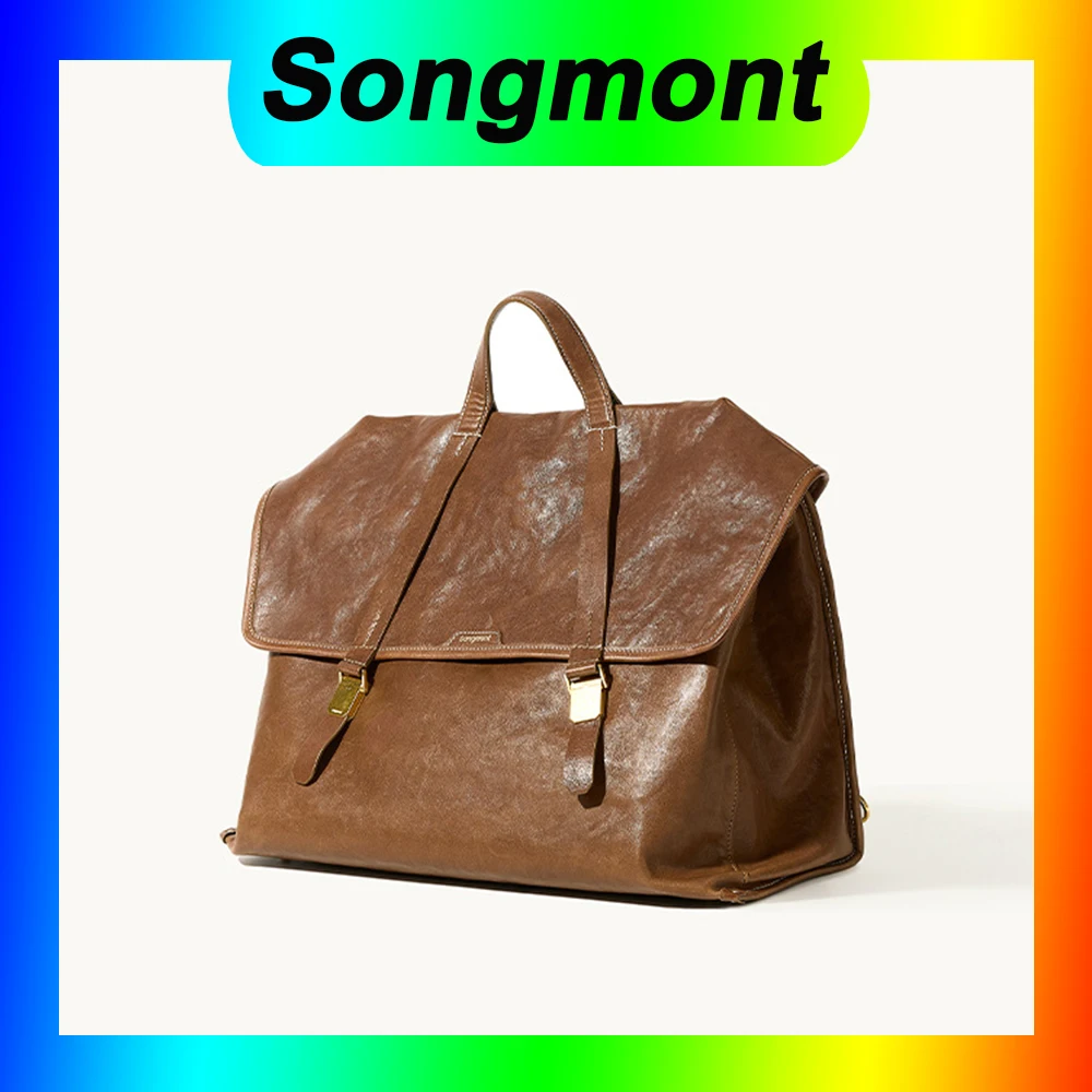 

Songmont Crossbody Traveling Briefcase Men's and Women's Vintage Vegetable Tanned Leather Crossbody Shoulder Bag