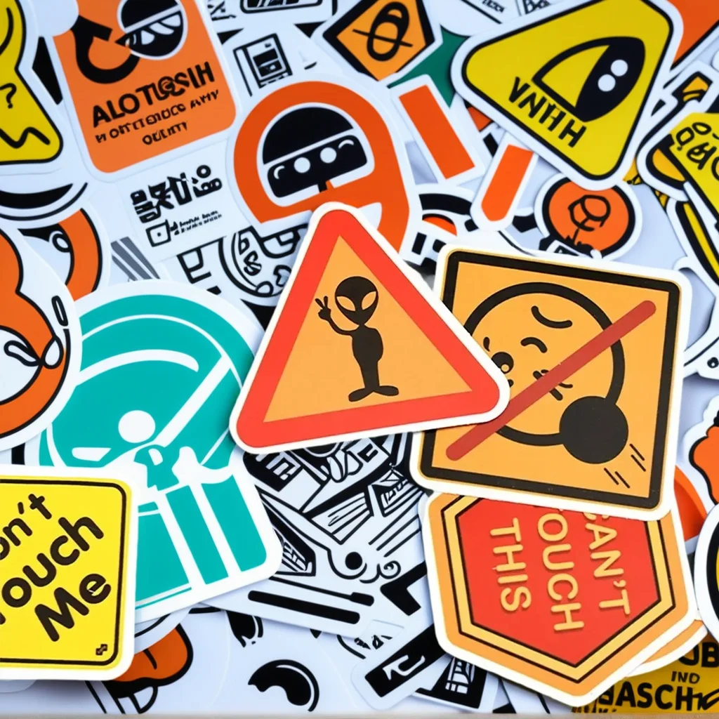 50pcs Cartoon Warning Stickers - Danger Banning Skateboard Guitar Laptop Motorcycle Car Classic Toy Cool Decals