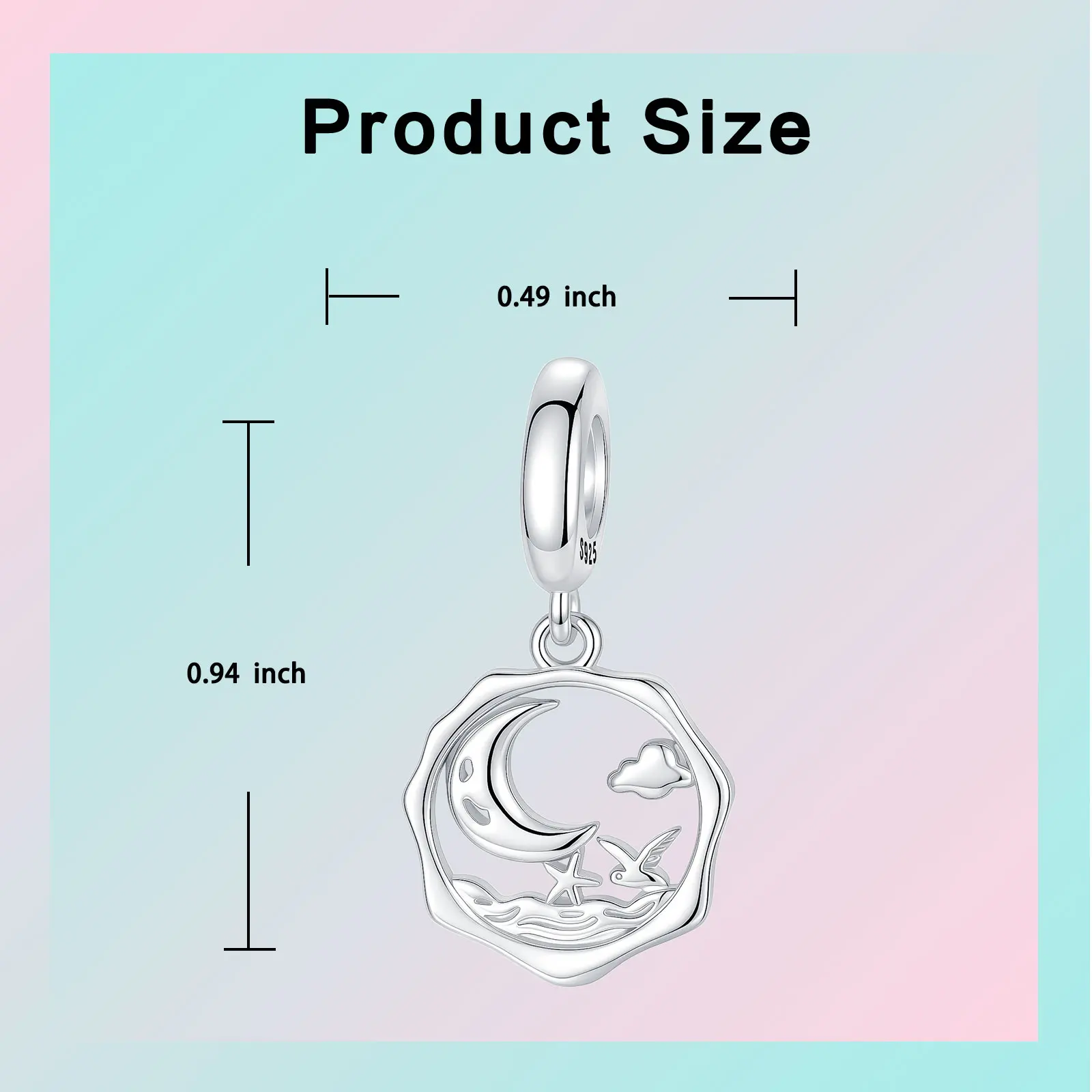 925 Sterling Silver Openwork Seaside Night Sky Dangle Charm Moon Sea Wave Swallow Cloud Star Pendant Fit Bracelet Jewelry Gift ﻿