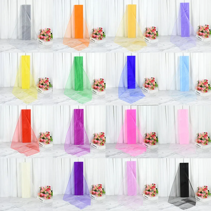 10M Organza Fabric Crystal Shining Tulle Roll for Wedding Decoration Romantic Organza Wedding Party DIY Fabric Accessories