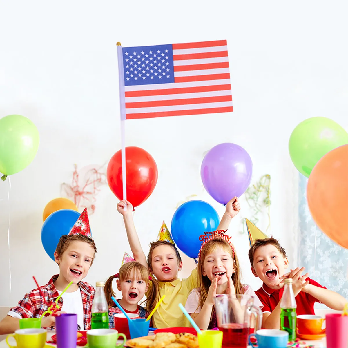 20Pcs Mini Usa Hand Held Stick Flags Polyester Plastic Sticks Portable Lightweight Party Festival Parade Cheer Decor
