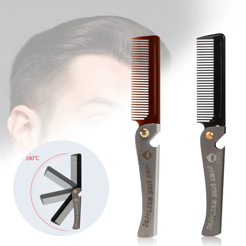 

Folding Stainless Steel Comb Portable Men Oil Head Moustache Beard Brush Comb Plastic Fine Tooth Clip Salon Styling Accessories