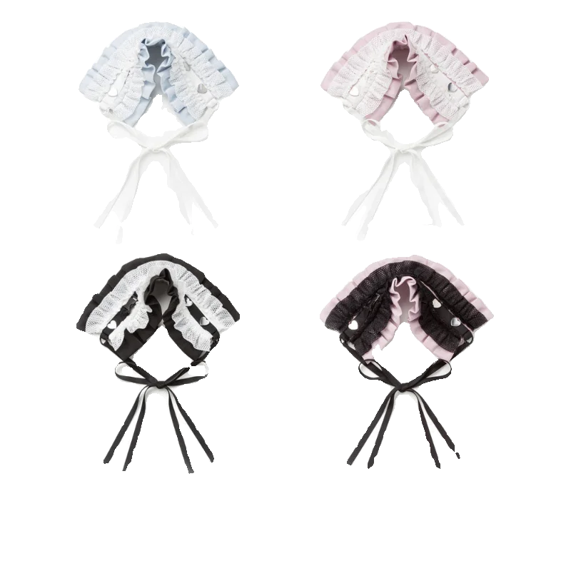 Lolita Japanese Elegant Hair Band Lace Stitching Sweet Girl Heart Studs Frill Head Dress Women\'s Hair Accessories Lace Hairband