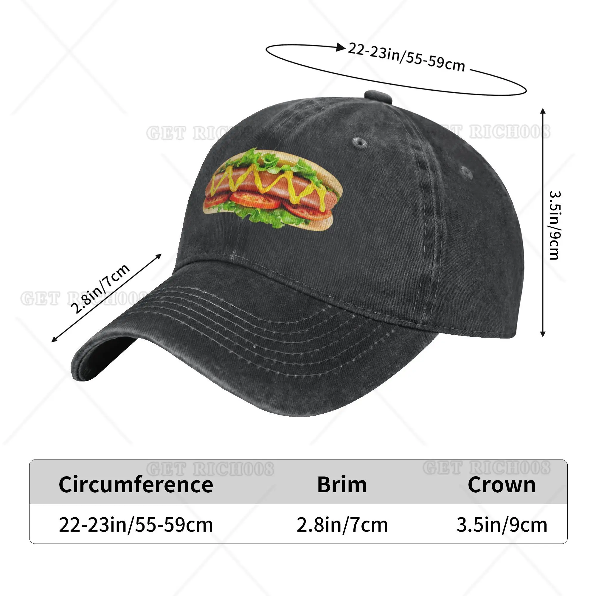 Gorra de béisbol ajustable para hombre y mujer, gorro vaquero con estampado de Hot Dog sándwich, ideal para viaje, senderismo y fiesta, talla única