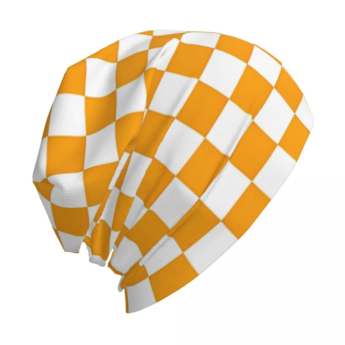 البرتقالي والأبيض الشطرنج بونيه قبعة أزياء الشارع Skullies Beanies القبعات للرجال النساء قبعة دافئة ذات الاستخدام المزدوج