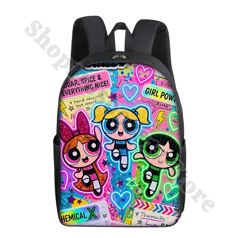 Kawaii The Powerpuffs Girls Cartoon Cute Backpack Anime Printed Schoolbag Casual Book Bag Stationery Storage Pouch Rucksack Gift
