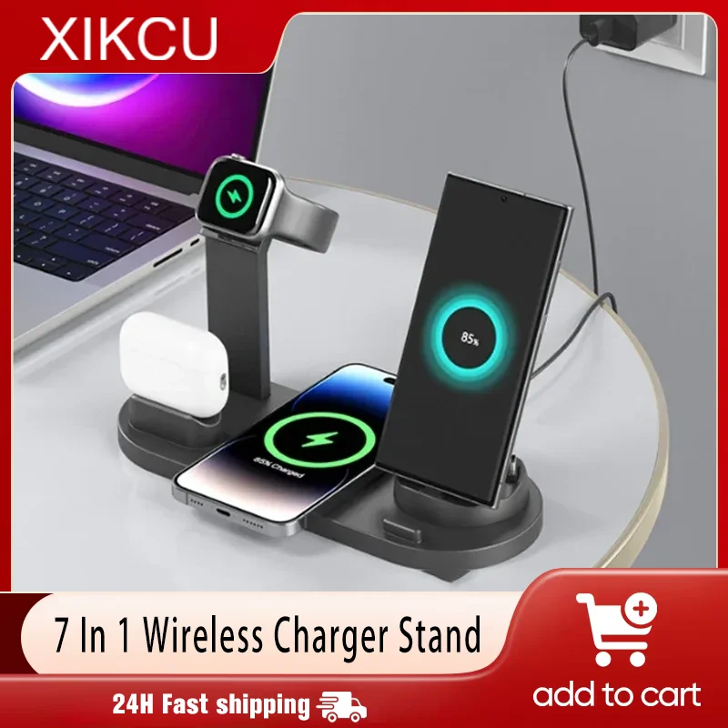 3 In 1 Wireless Charger Stand Pad Phone Holder Stand For Samsung iPhone 17 16 15 Apple Watch Airpods Fast Charging Dock Station