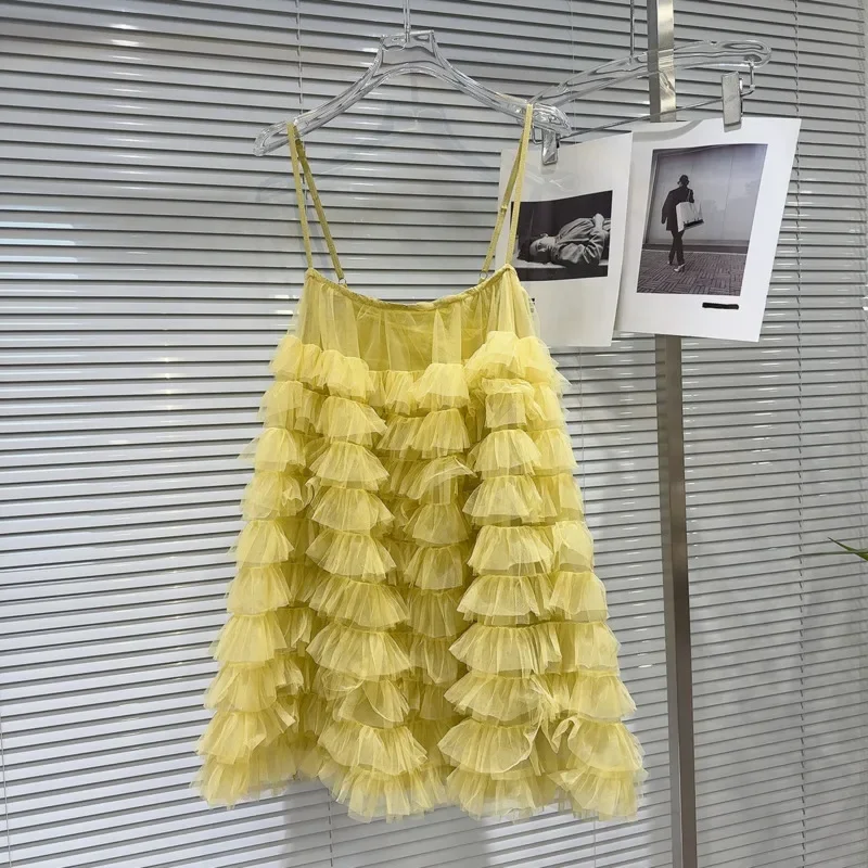 

Absgd 2022, новое летнее поступление, многослойное сетчатое пышное короткое платье без рукавов с рюшами и оборками для женщин