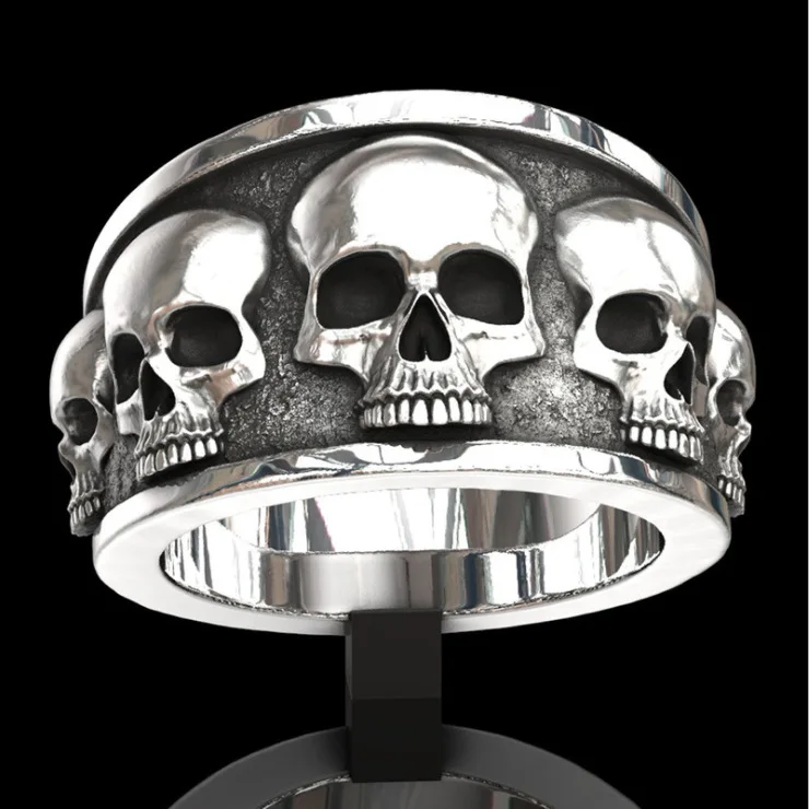 

Personalized Punk Skull Ring Men's Exaggerated Retro Hand Accory Cross-Border Bestseller Alloy Embedded Artificial Gemstone