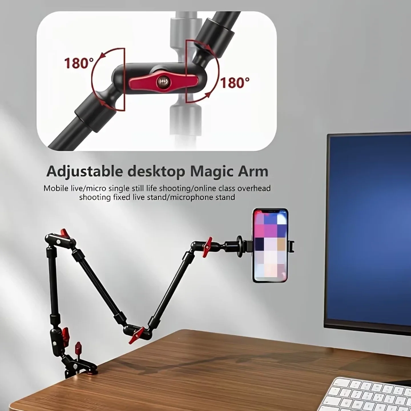 22/30inch Camera Magic Arm with Super Clip Bracket for Smartphone Camcorder Action Camera Clamp Mount Tablet Webcam Studio Kits