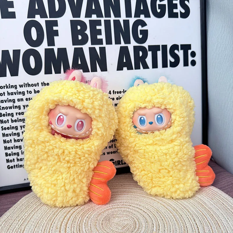 

For Labubu Doll Clothes Fried Shrimp Onesie 1st 2nd 3rd Gen 17cm Labubu Sitting Party Yellow Outfit