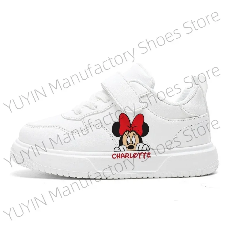 

Disney Chunky Sneakers Girls' White Shoes PU Leather Cartoon Mickey Mouse Shoes Girl Baby Waterproof Sports Shoes Flats