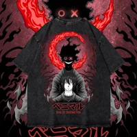 Camiseta de Anime Fire Force Benimaru, Camiseta de algodón lavada Vintage para mujer y hombre, ropa de calle Harajuku de verano, camisetas para hombre